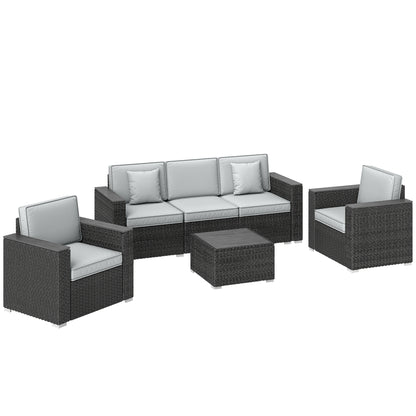 Outsunny 5 Seater Rattan Garden Furniture Set with Wide Armrests, Cushions, Pillows for Patio, Dark Grey
