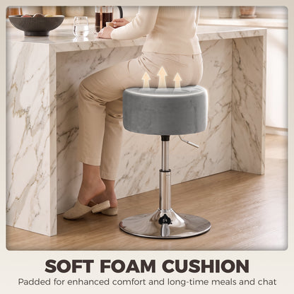 HOMCOM Bar Stool Adjustable Swivel Chair Velvet-Feel Seat 1 Piece, Grey