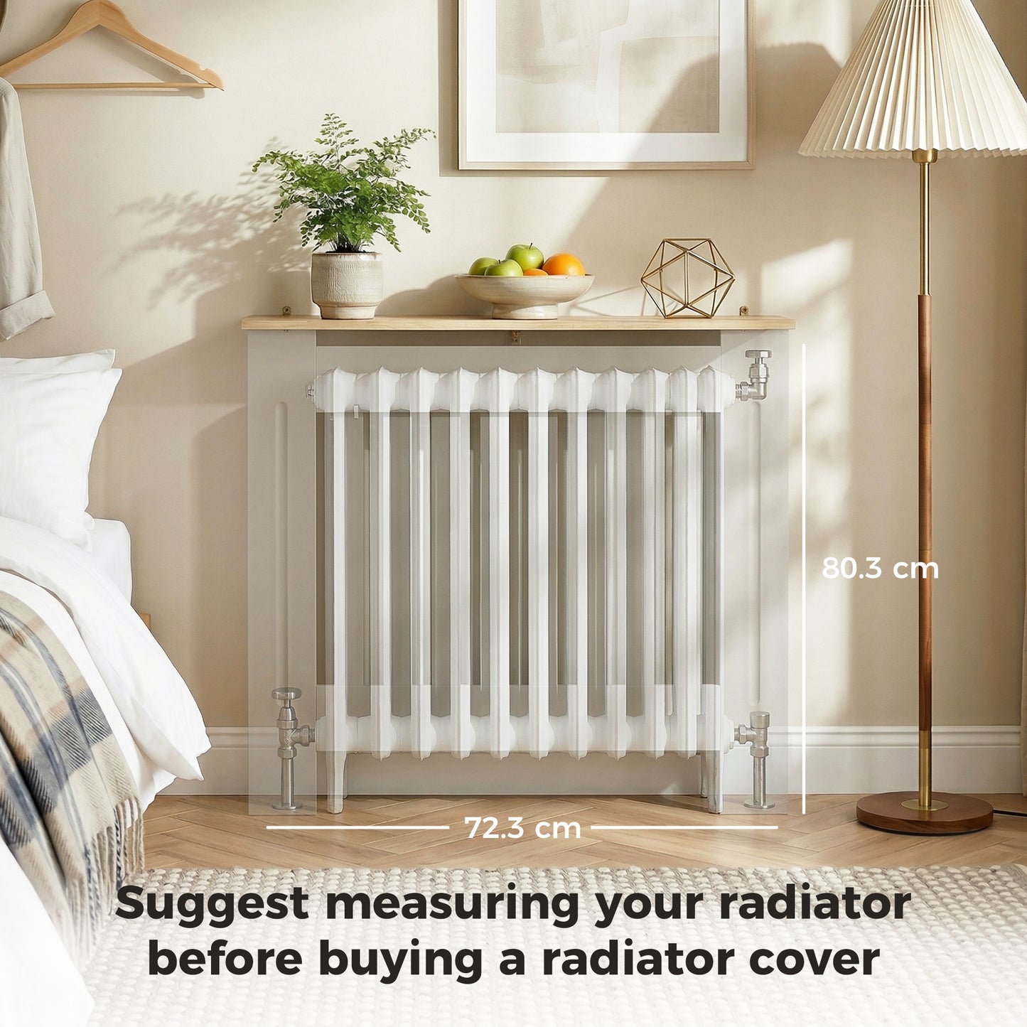 HOMCOM Heater Cover, Radiator Cover Slatted Painted MDF Lined Grill Grey, 78L x 19W x 81H cm