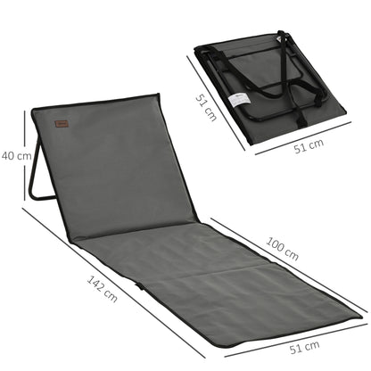 Outsunny Set of 2 Foldable Garden Beach Chair Mat, Outdoor Sun Lounger Seats with Adjustable Back, Magazine Pocket, Carry Strap