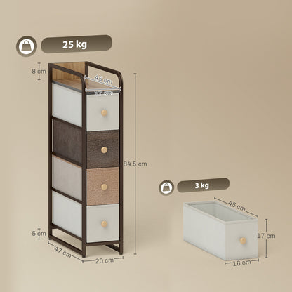 HOMCOM 4-Drawer Storage Organiser Unit, Chest of Drawers with Steel Frame for Bedroom, Living Room, Mixed-Brown
