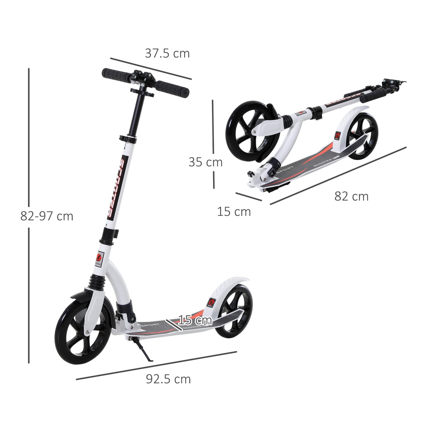 HOMCOM Foldable Kick Scooter with Double Shock Absorption and Big Wheels, Height Adjustable Aluminium Frame Big Wheel Scooter for 14+ Teens Adult - White--ChewyGames-ChewyGames