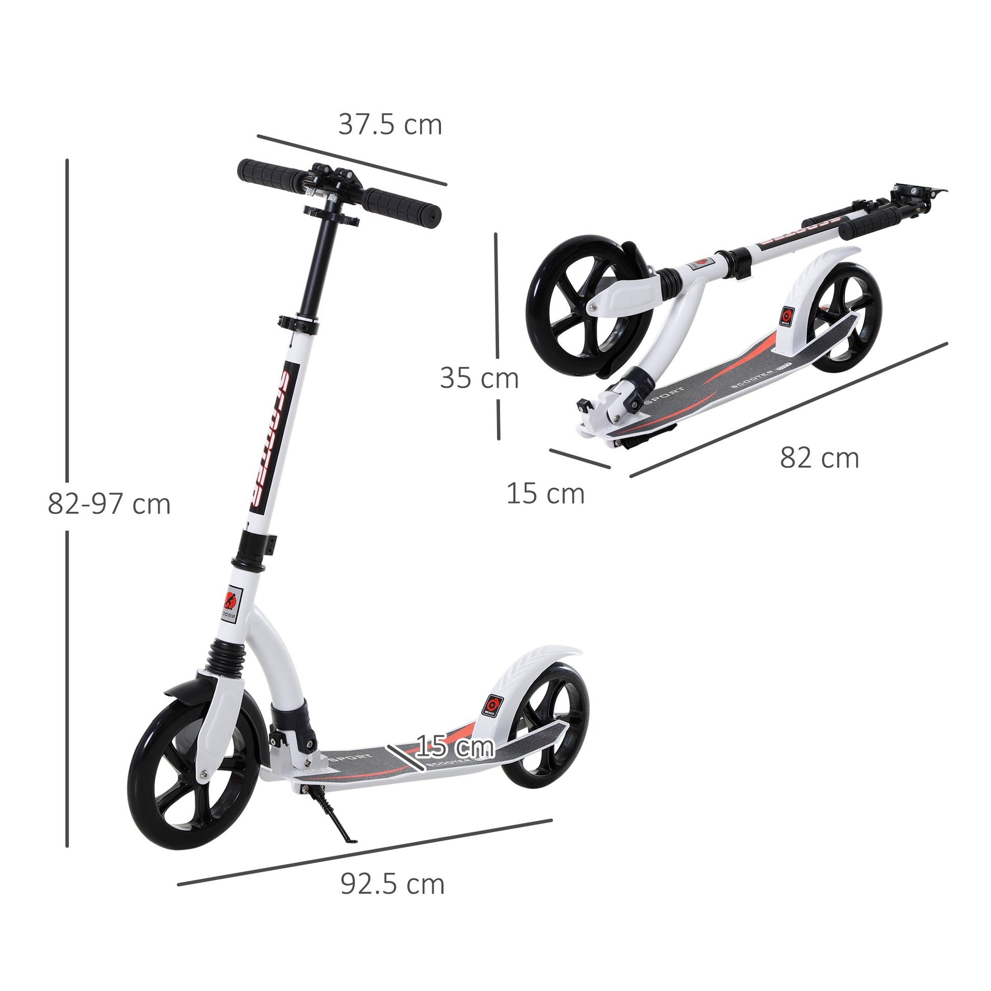 HOMCOM Foldable Kick Scooter with Double Shock Absorption and Big Wheels, Height Adjustable Aluminium Frame Big Wheel Scooter for 14+ Teens Adult - White--ChewyGames-ChewyGames