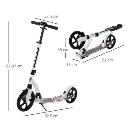 HOMCOM Foldable Kick Scooter with Double Shock Absorption and Big Wheels, Height Adjustable Aluminium Frame Big Wheel Scooter for 14+ Teens Adult - White--ChewyGames-ChewyGames