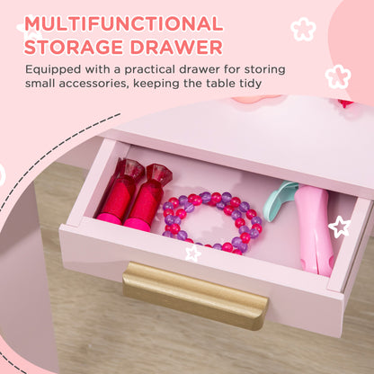 HOMCOM Kids Dressing Table Set, with Mirror and Drawer - Pink--ChewyGames-ChewyGames