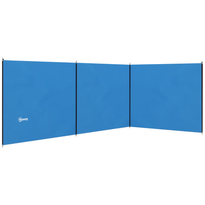 Outsunny 4 Pole Camping Windbreaks, Beach Wind Shield Shelter with Carry Bag and Steel Poles, 540cm x 150cm, Blue