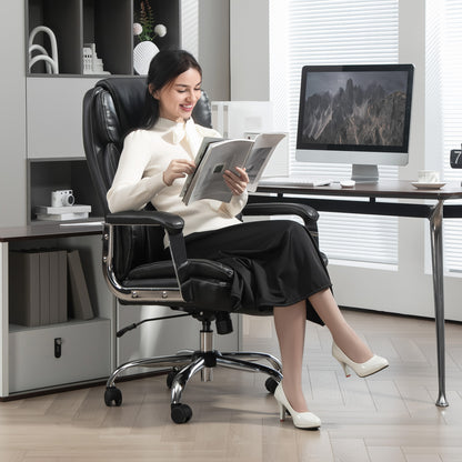 HOMCOM Ergonomic Office Chair, Heavy Duty Faux Leather Desk Chair with Tilt Function, Adjustable Height, 227kg 500LBS Swivel Computer Chair for Home Study, Black-Office Chairs-ChewyGames-ChewyGames