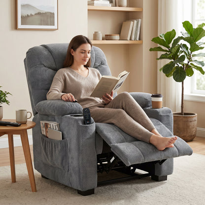 HOMCOM Recliner Armchair with Vibration Massage, Heat, Whisper-Quiet Motor, Memory Function, Power Reclining Chair, Dark Grey