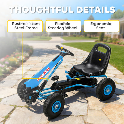 AIYAPLAY Kids Pedal Go Kart with Adjustable Seat, EVA Tyres, Manual Clutch, Brake, Go Kart for Kids 3-8 Years, Blue