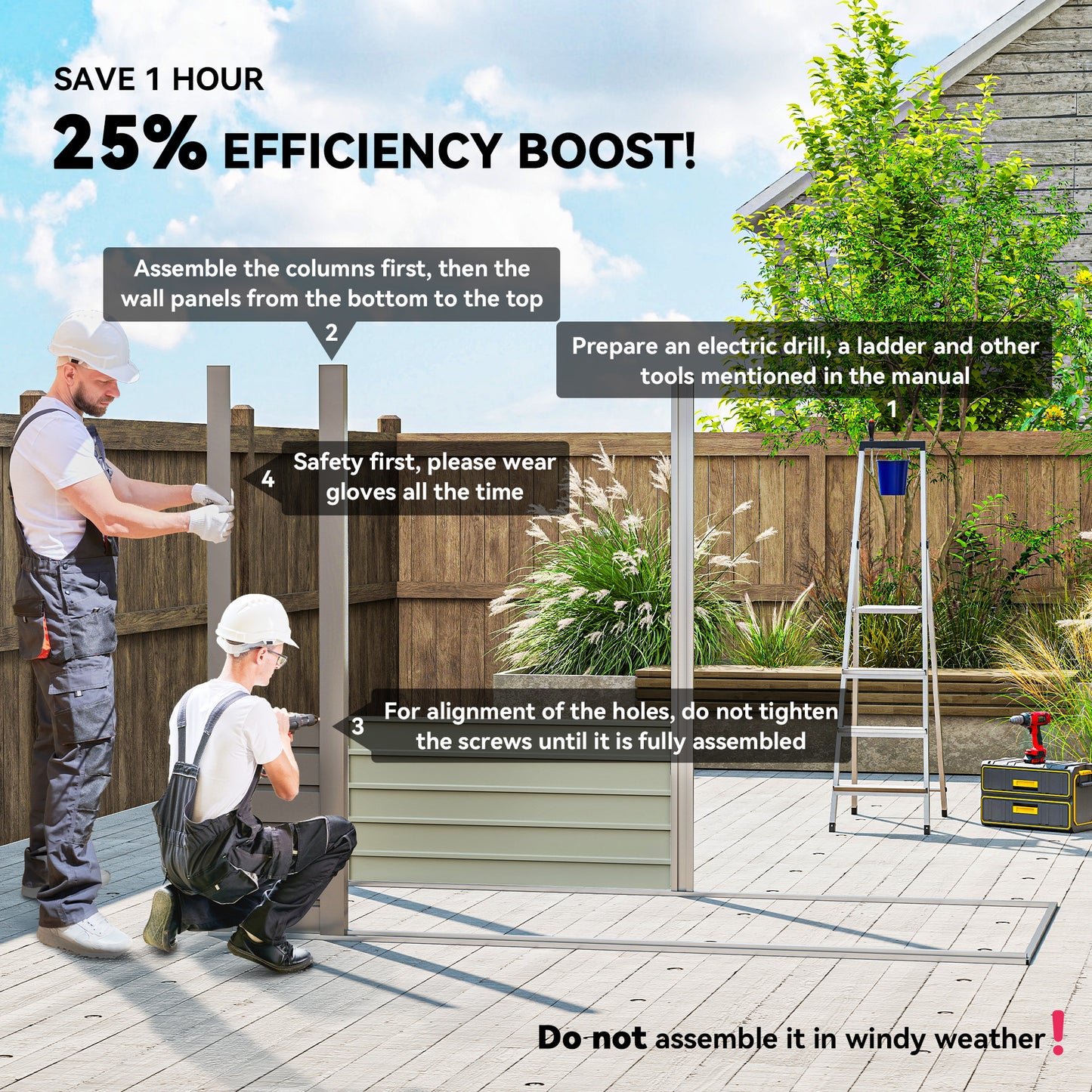 Outsunny 3.7 x 7.9ft Galvanised Steel Shed, with Latched Door and Padlock - Light Grey