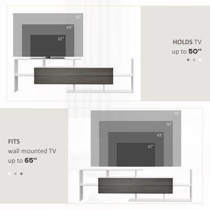 HOMCOM TV Cabinet with Wall Shelf for Wall-Mounted 65" TVs or Standing 40" TVs - White and Grey