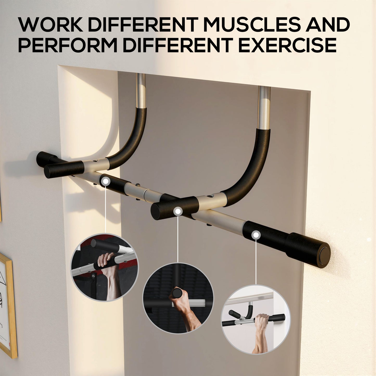HOMCOM Doorway Pull up Bar, Door Frame Chin up Push up Bar for Home Gym Upper Body Workout, No Drilling or Screws, Grey