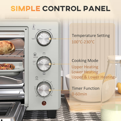 HOMCOM 21L Mini Countertop Oven, 100°C-230°C Adjustable Temp - Silver Tone