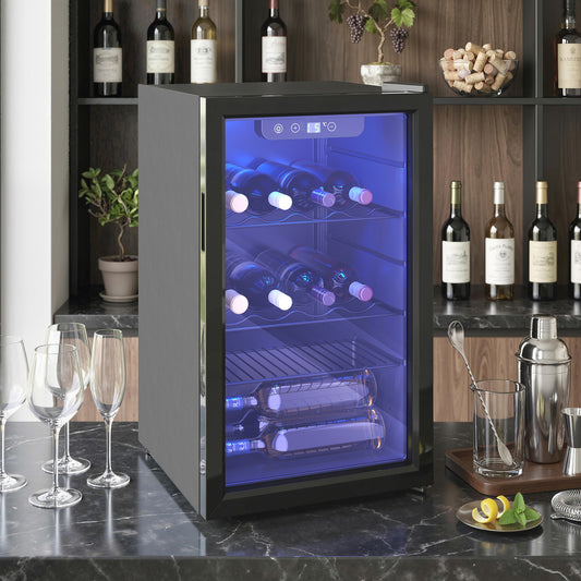 HOMCOM 24 Bottle Wine Cooler, 68 Litre Capacity, 4-16°C Freestanding Drinks Beer Wine Fridge with Glass Door, Black