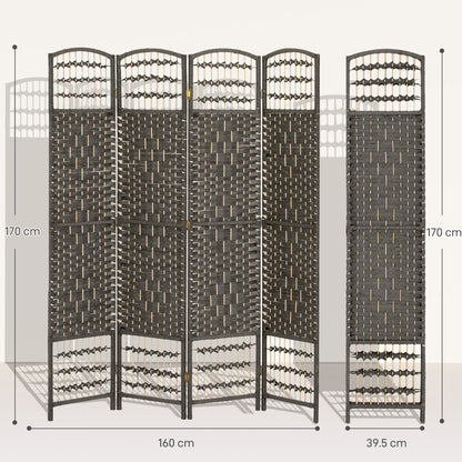 HOMCOM 4 Panel Folding Privacy Screen, Room Divider with Pine Wood Frame for Living Room and Office, Dark Grey