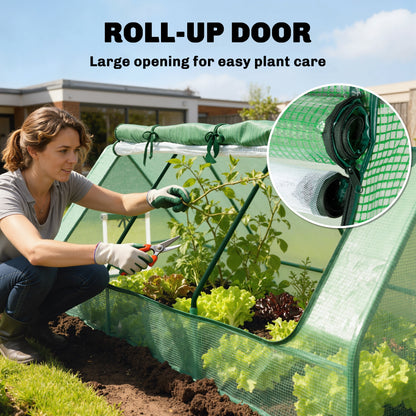 Outsunny Portable Small Polytunnel, Mini Greenhouse with Mesh Windows for Indoor and Outdoor, 240x90x90cm, Green