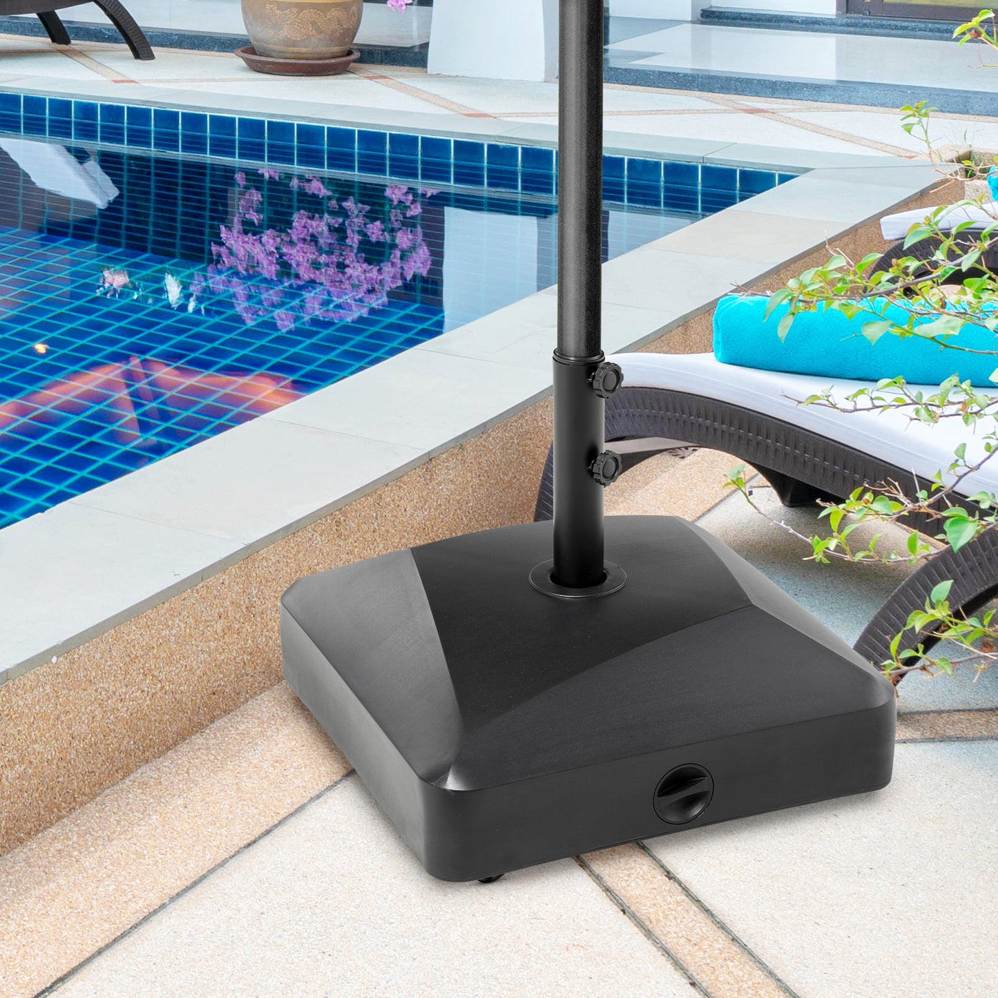 Outsunny Garden Parasol Base Holder, 43kg Water or 60kg Sand Filled, Outdoor Market Umbrella Stand Weight with Wheels and Brakes, Black-Outdoor Umbrella Bases-ChewyGames-ChewyGames