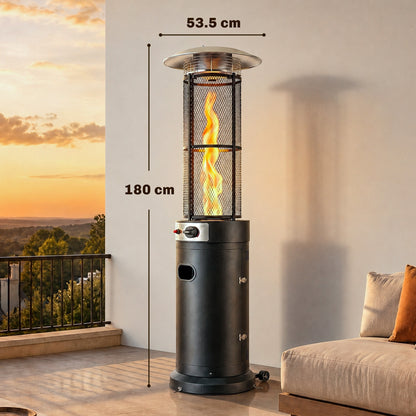 Outsunny 11 KW Freestanding Gas Patio Heater, Adjustable Outdoor Garden Propane Heater with Tip-Over Switch, Wheels, Pulse Ignition, Tank Room with Openable Door, Black