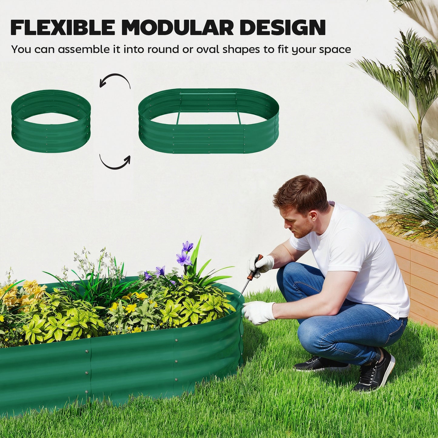 Outsunny Galvanised Raised Garden Bed with Arched Trellis, 4 x 2 x 4.6ft Metal Raised Bed for Garden with Open Bottom, Green