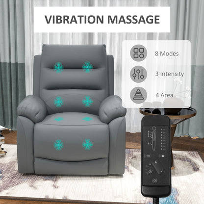 HOMCOM Electric Riser and Recliner with 8 Vibration Massage, PU Leather Power Lift Recliner Chair for Living Room with Side Pockets, Footrest, Grey