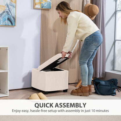 HOMCOM Storage Ottoman Bench, Corduroy Storage Chest Box with Wooden Legs, 40cm Bed End Bench for Living Room, Bedroom, Entryway, Beige