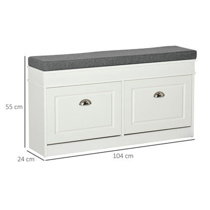 HOMCOM Shoe Storage Bench with Seat Cushion, 2 Drawers, Adjustable Shelf for Entryway, Living Room, White