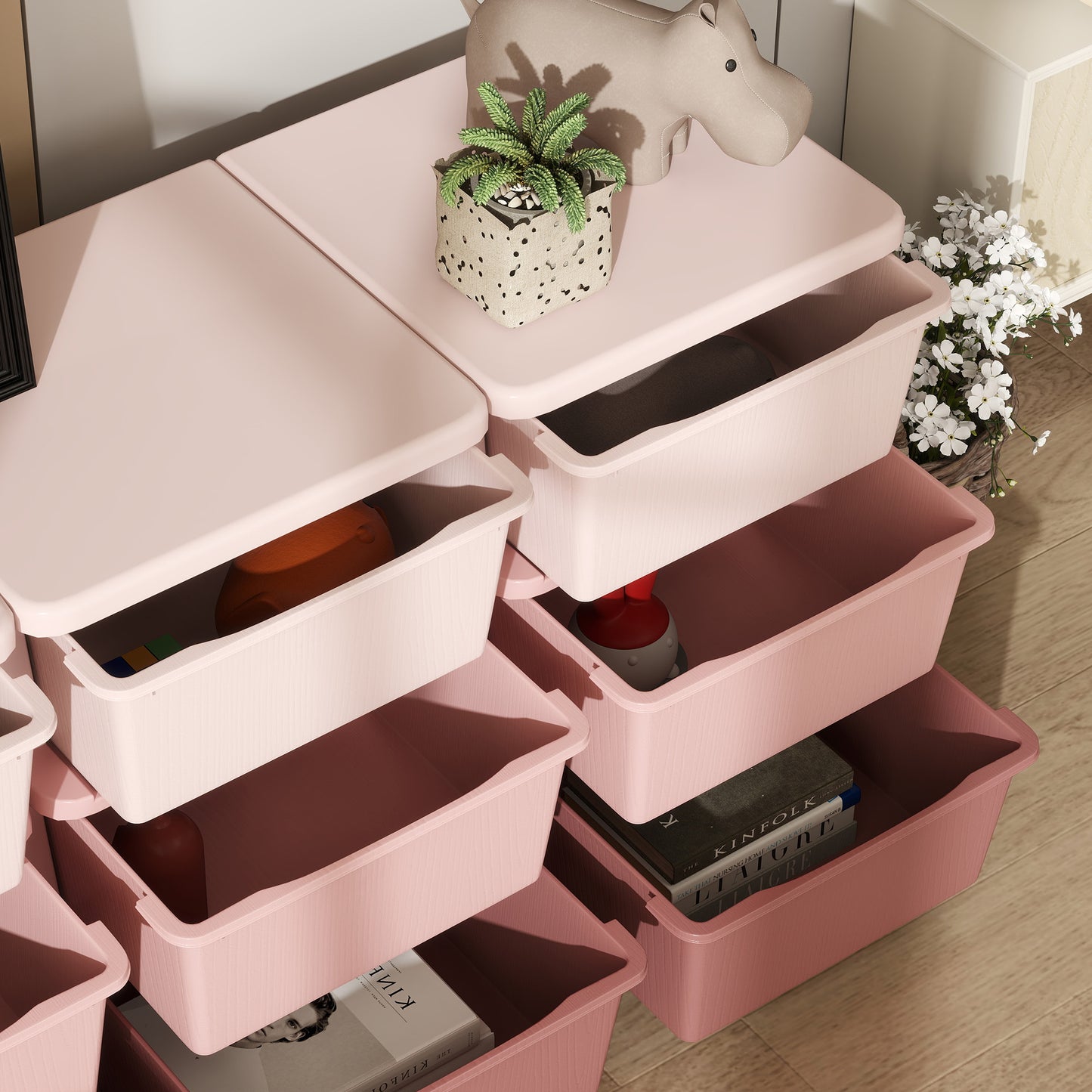 HOMCOM Kids Storage Unit, with Nine Drawers - Pink