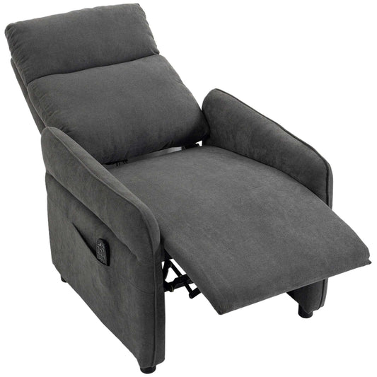 HOMCOM Recliner Armchair, Push Back Recliner Chair with Massage & Heat, Adjustable Armrests, Dual Side Pockets, Dark Grey