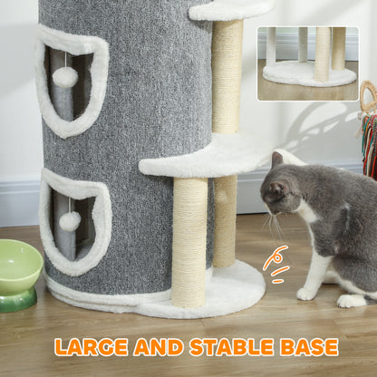 PawHut 101 cm Cat Tree with Sisal Scratching Posts, 3 Barrel Condos, 3 Platforms, for Indoor Cats to Rest and Play