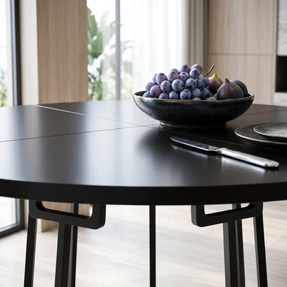 HOMCOM Dining Table Space Saving Kitchen Table Spliced Tabletop Conical Metal Base 120 cm Round Black