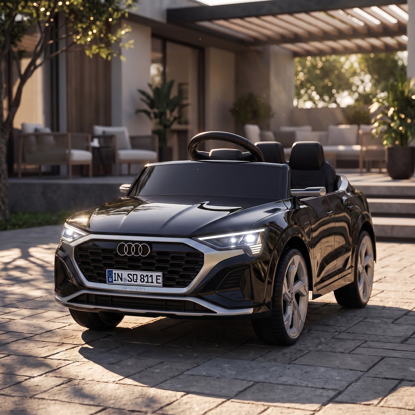 AIYAPLAY Audi Q8 etron Sportback Licensed Ride on Car with Remote Control, Four-Wheel Suspension, Soft Start for Ages 3-4, Black