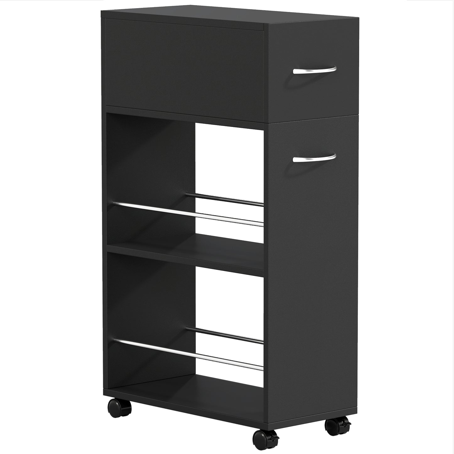 HOMCOM Rolling Storage Unit, 3-Tier Kitchen Cart Trolley with Drawer, Surface Top and 4 Universal Wheels, Black