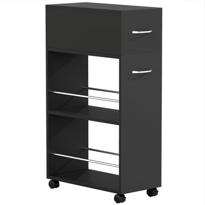 HOMCOM Rolling Storage Unit, 3-Tier Kitchen Cart Trolley with Drawer, Surface Top and 4 Universal Wheels, Black