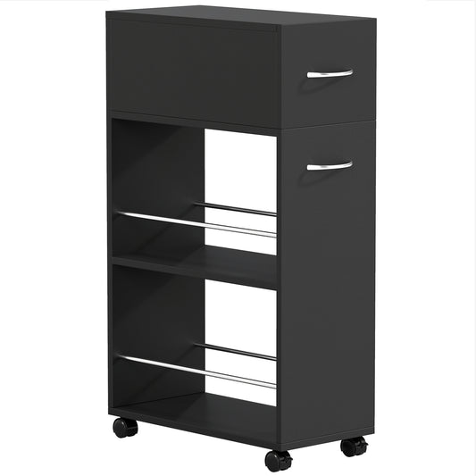 HOMCOM Rolling Storage Unit, 3-Tier Kitchen Cart Trolley with Drawer, Surface Top and 4 Universal Wheels, Black