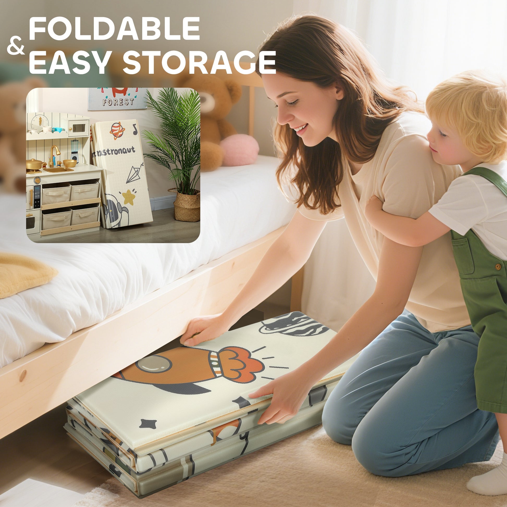 AIYAPLAY Space-Themed Baby Plat Mat Double Sided, Foldable, Water-Resistant for Outdoor/Indoor, 177 x 146 x 1.5cm--ChewyGames-ChewyGames