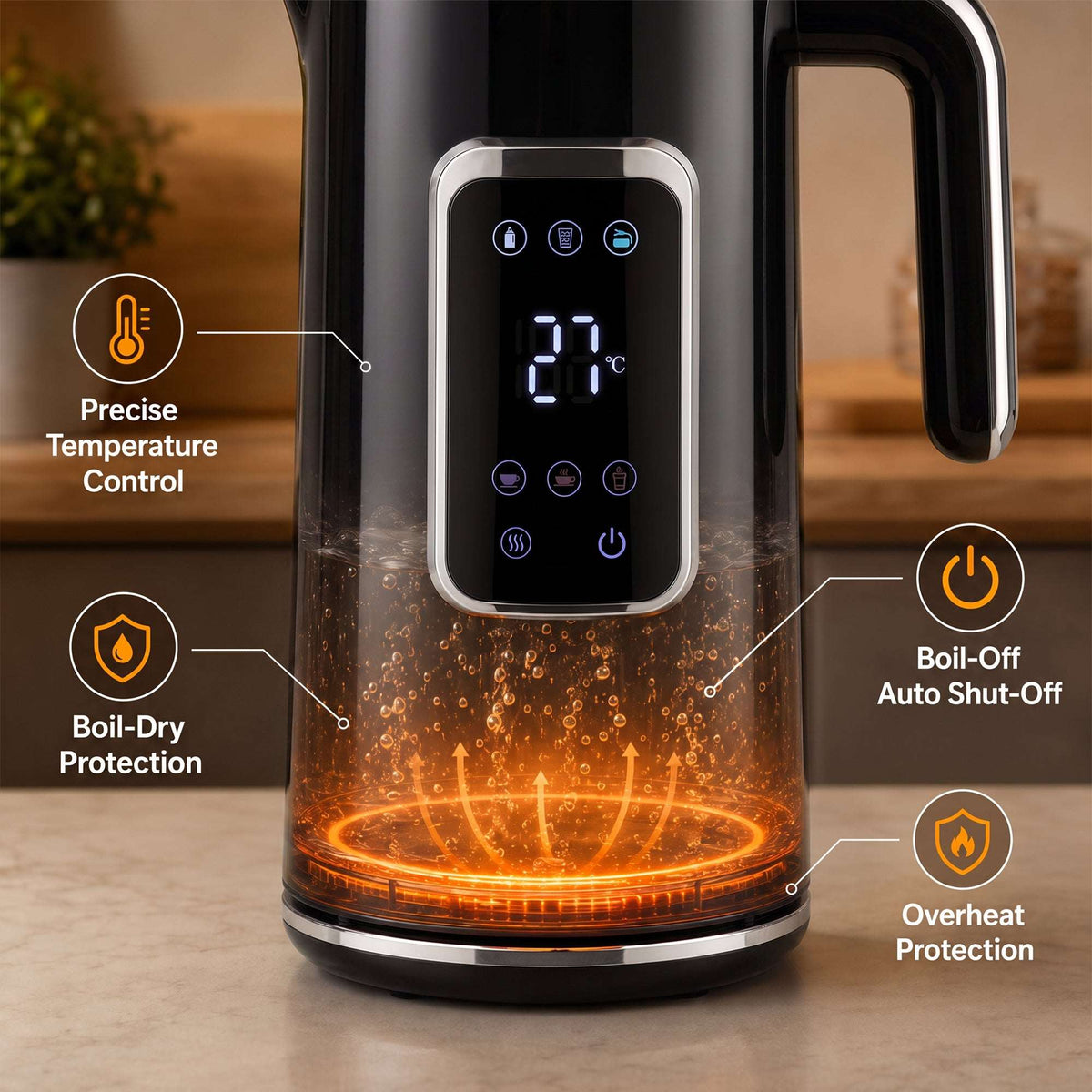 HOMCOM Electric Kettle, 1.7L Fast Boil 3000W Water Kettle with LED Display, Adjustable Temperature, Keep Warm Function, Black