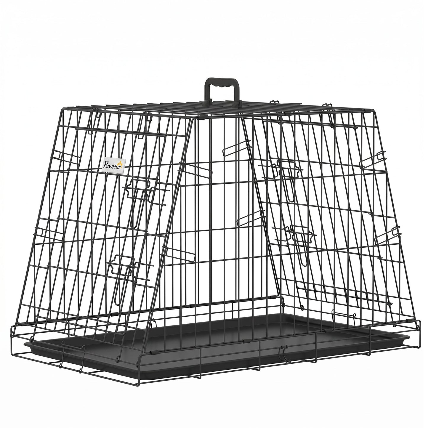 PawHut 30"(76 cm) Car Dog Crate Collapsible Slanted Travel Small Dog Cage with Tray & Handle 76L x 48W x 53H cm