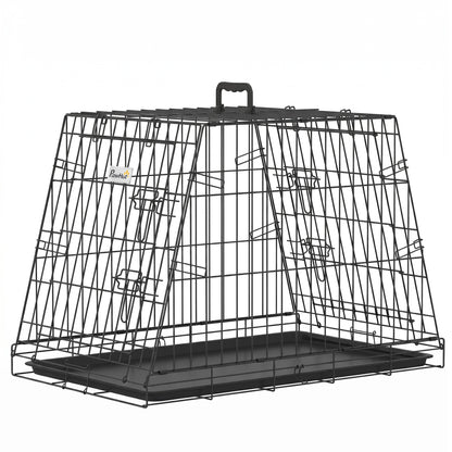 PawHut 30"(76 cm) Car Dog Crate Collapsible Slanted Travel Small Dog Cage with Tray & Handle 76L x 48W x 53H cm