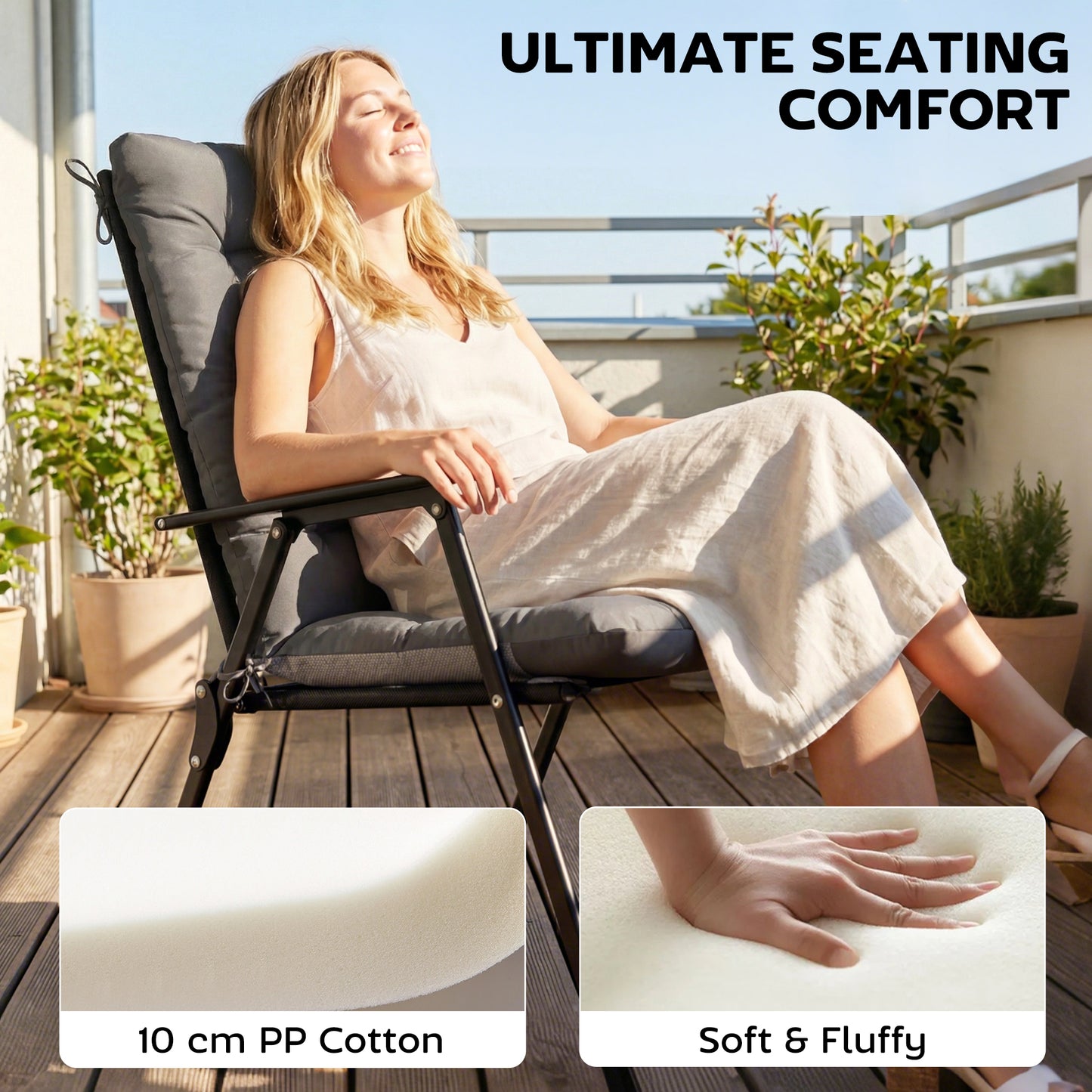 Outsunny Patio Chair Cushions Set of 4, Waterproof Non-Slip Lounge Chair Cushions, 112x53cm, Dark Grey--ChewyGames-ChewyGames