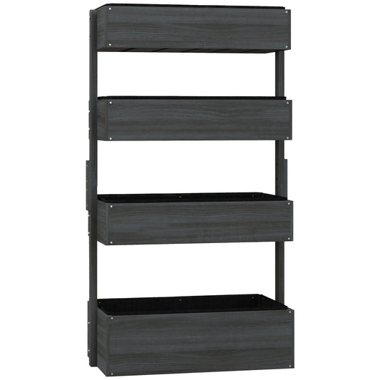 Outsunny Four-Tier Basket Wooden Plant Stand - Grey