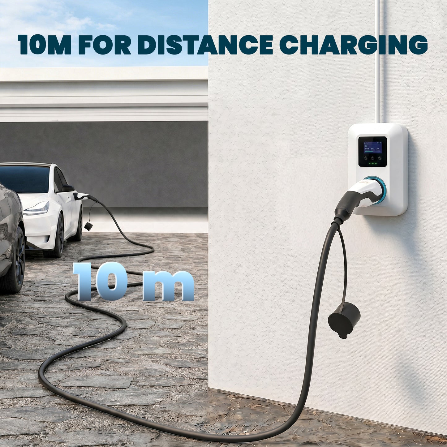 HOMCOM Type 2 EV Charging Cable, 22kW, 32A, Mode 3, 3-Phase, 10m Type 2 to Type 2 EV Extension Cable for EVs, PHEVs