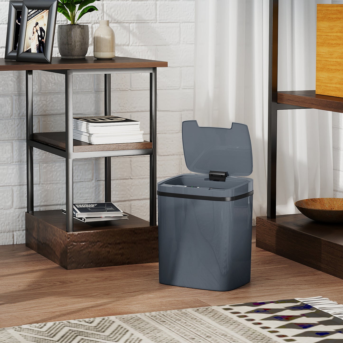 HOMCOM 15L Sensor Bin, Automatic Touchless Kitchen Bin, Easy Clean, Battery Operated for Home Office, Bedroom, Bathroom, Grey--ChewyGames-ChewyGames