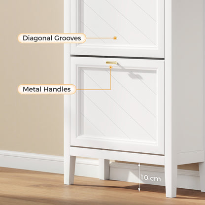 HOMCOM Shoe Cabinet with 3 Flip Drawers, Farmhouse Narrow Shoe Storage Cabinet with Adjustable Shelves, White