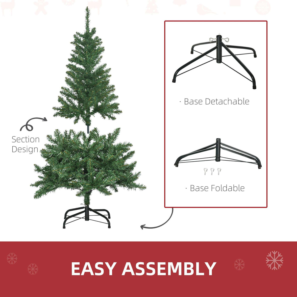 HOMCOM 4FT Christmas Tree Warm White LED Light Holiday Home Decoration, Green