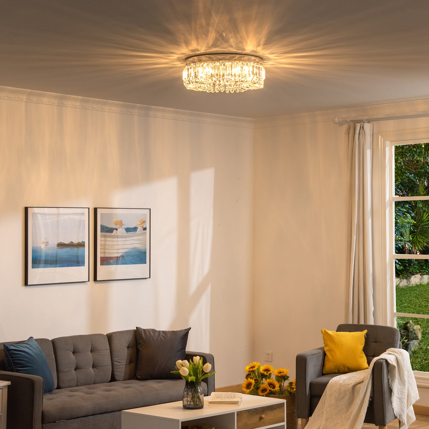 HOMCOM Crystal Chandeliers with Crystal Pendants, 8-Light Ceiling Light for Living Room, Bedroom Dining Room, Silver Tone