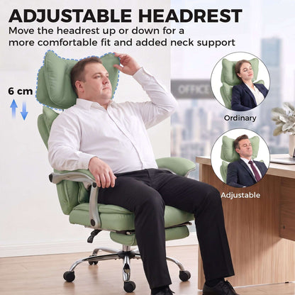 HOMCOM Executive Office Chair, PU Big and Tall Office Chair 180 kg with Wide Seat, Reclining, Lumbar Support, Light Green