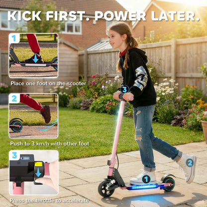 SPORTNOW Folding Electric Scooter for Kids, with Dual Brakes, Front Suspension, LED Colourful Lights, Pink