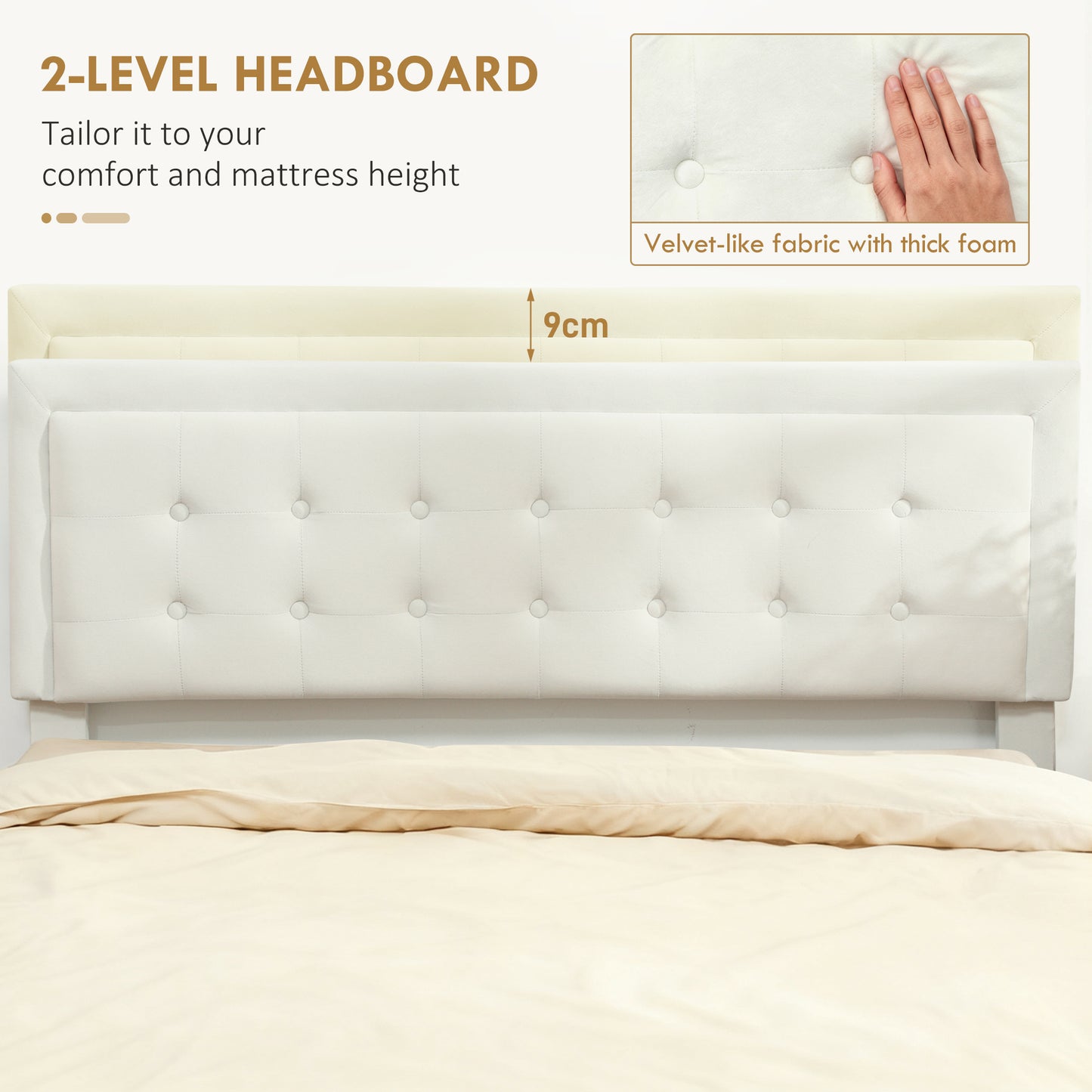 HOMCOM Double Ottoman Bed Frame, with Front Drawer Cream