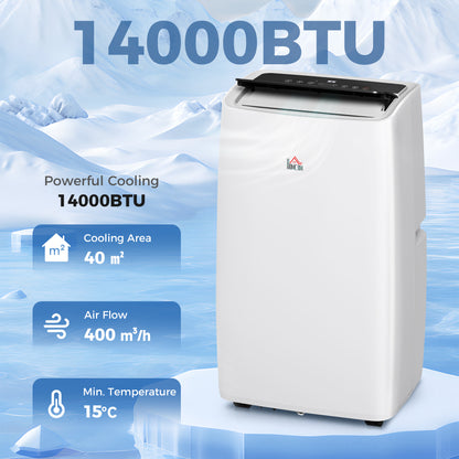 HOMCOM Portable Air Conditioner 14000 BTU, 4-in-1 Air Conditioning Unit, Dehumidifier, Cooling, Fan, Sleep Mode with 2 Speeds, Remote, LED Display, 24H Timer, Window Kit, Child Lock, 40m², Cream