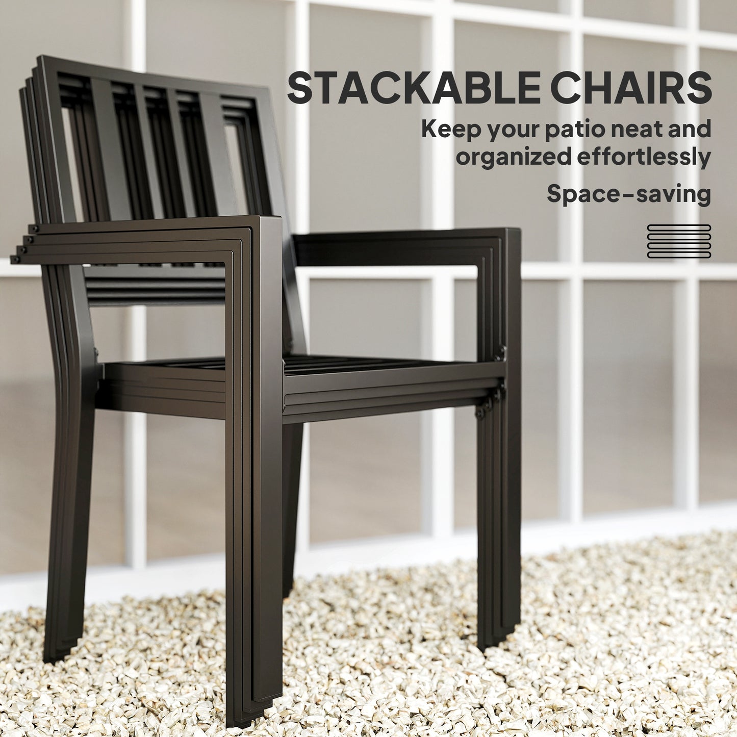Outsunny Set of Four Minimal Metal Garden Chairs - Black